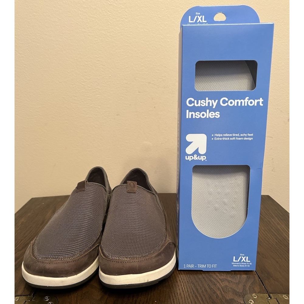 Olukai Men's Makia Slip-on Sneaker‎ Charcoal/Charcoal Size 11 New INSOLES